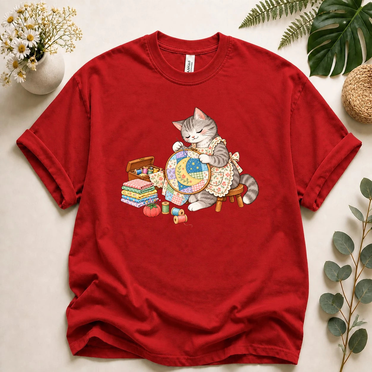 Cute Cat Embroidery – Sewing Lover Gift, Patchwork & Craft Lover T-Shirt