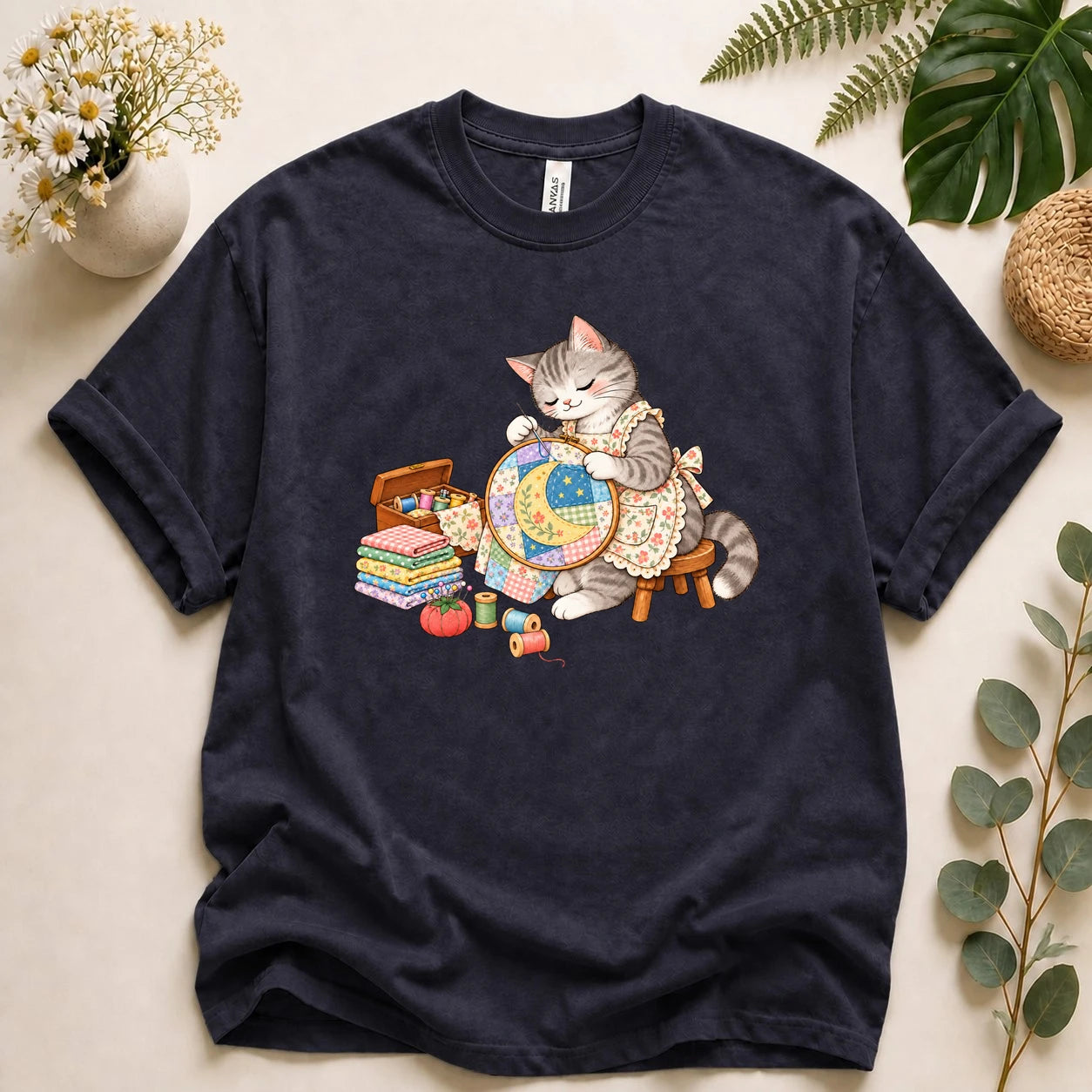 Cute Cat Embroidery – Sewing Lover Gift, Patchwork & Craft Lover T-Shirt