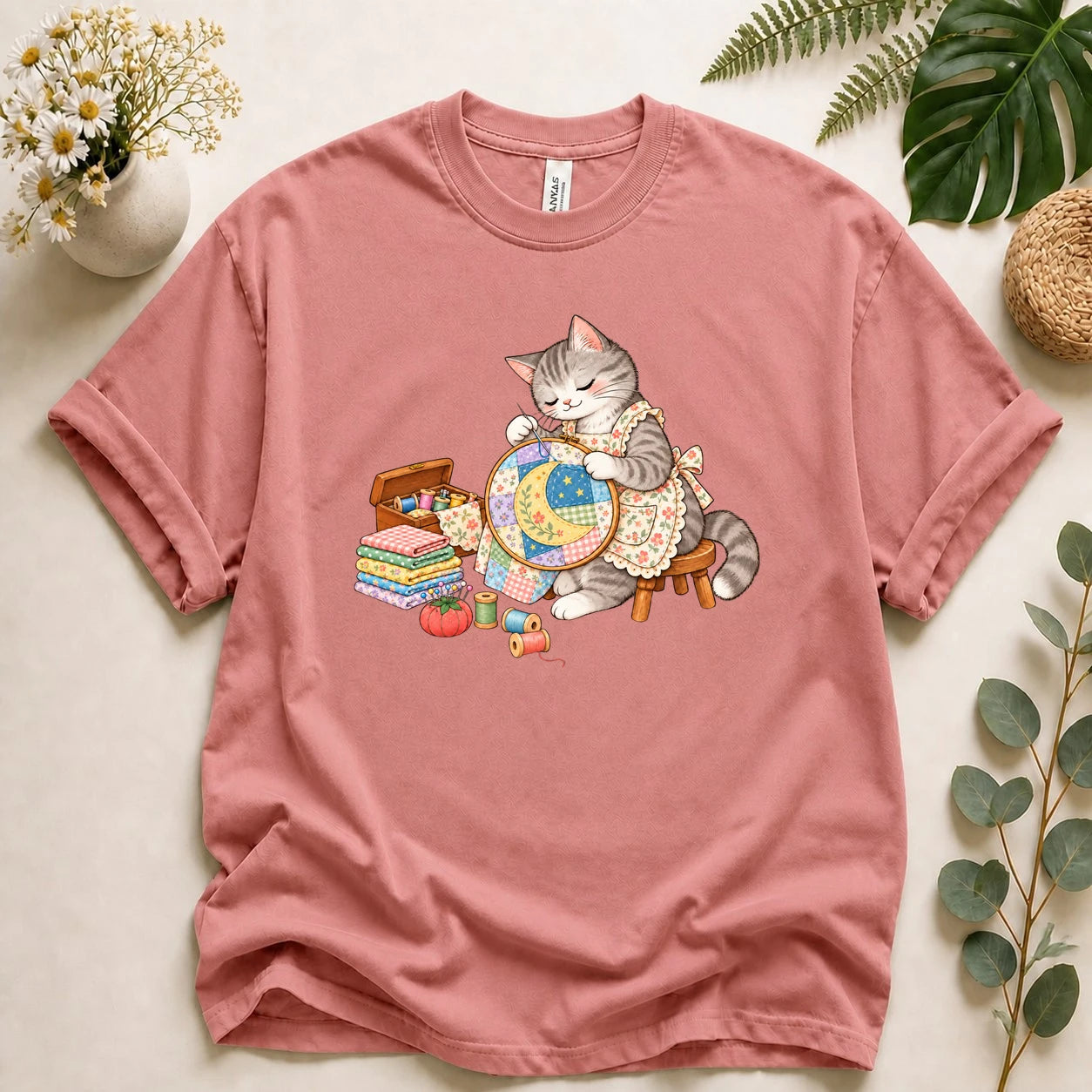 Cute Cat Embroidery – Sewing Lover Gift, Patchwork & Craft Lover T-Shirt
