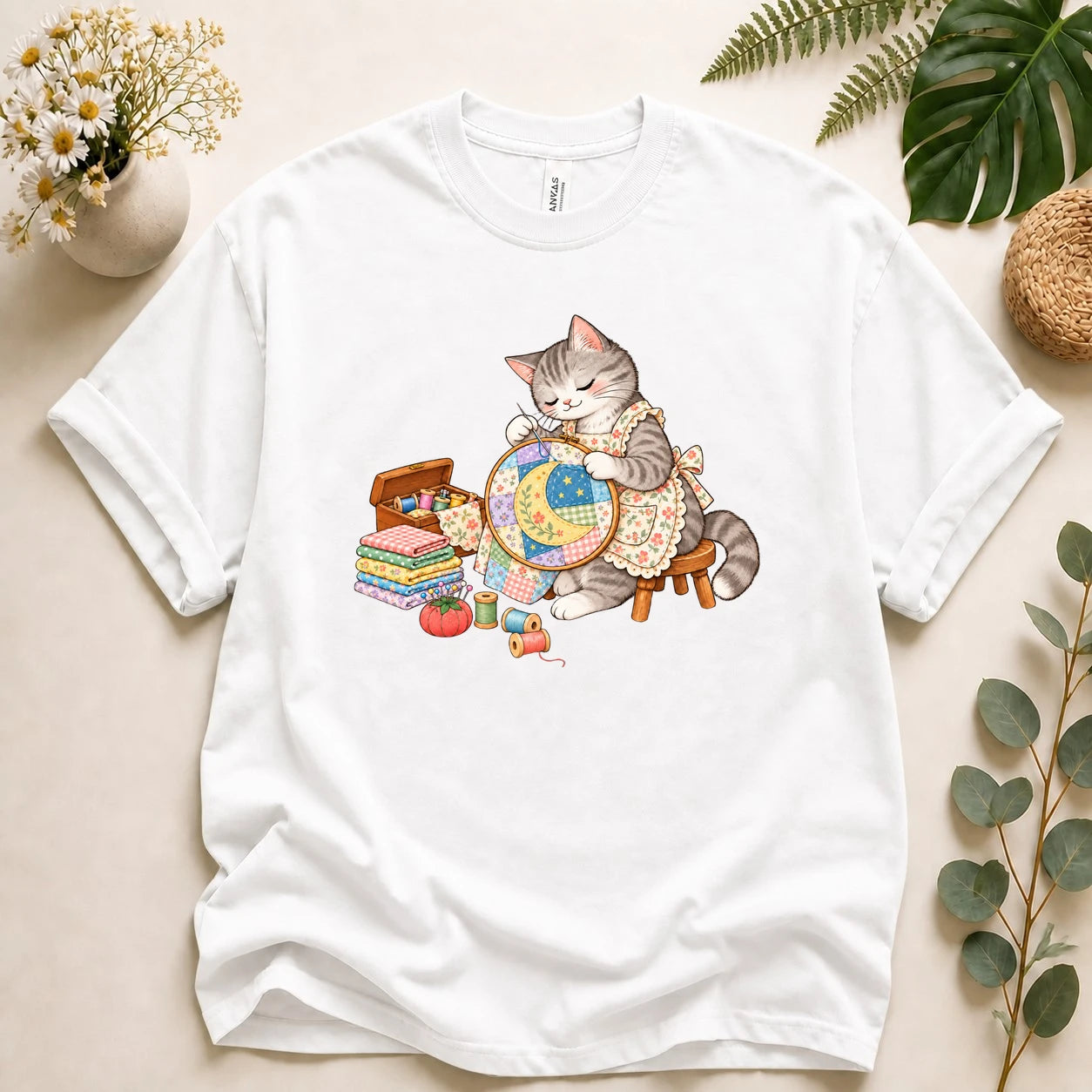 Cute Cat Embroidery – Sewing Lover Gift, Patchwork & Craft Lover T-Shirt