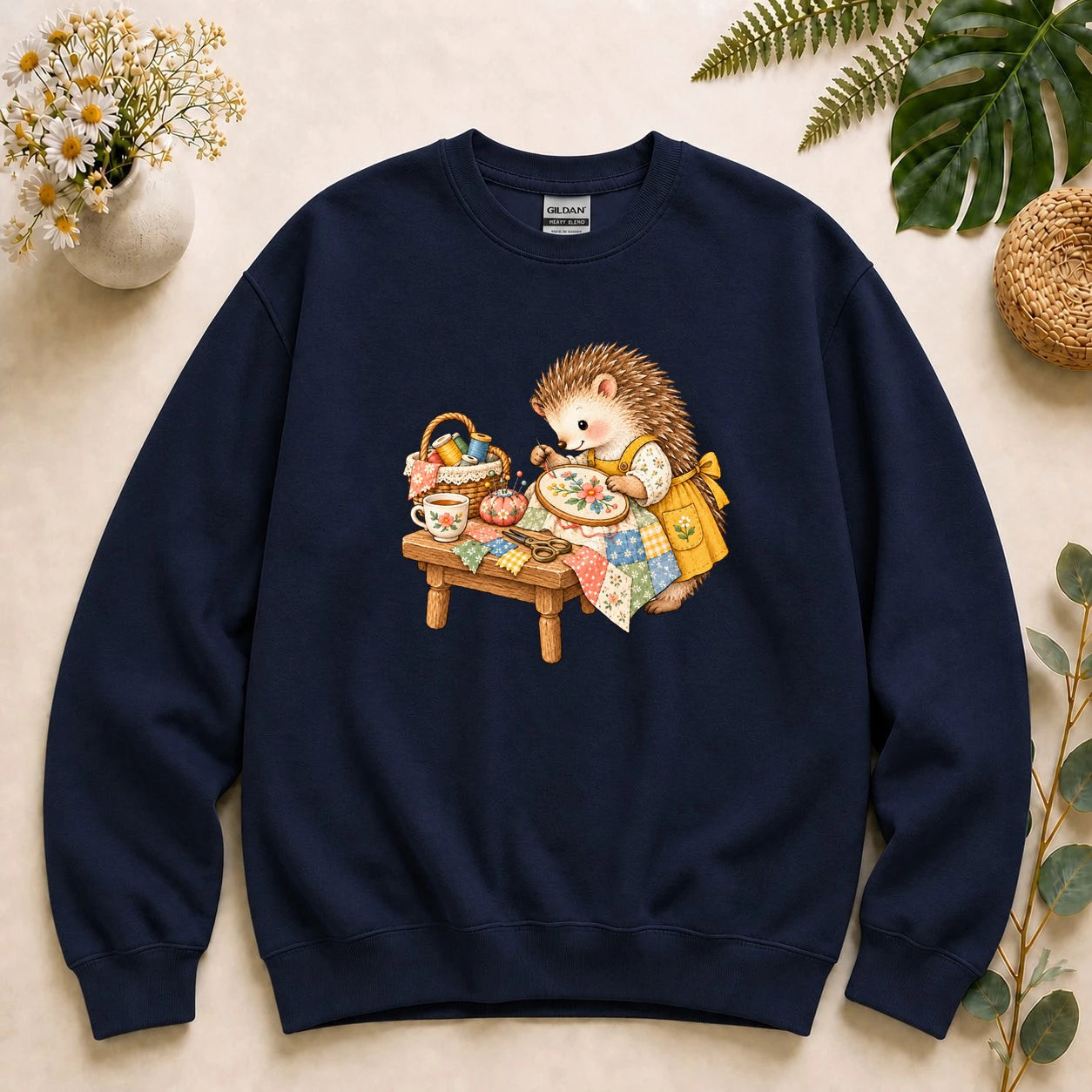 Cute Hedgehog Embroidery – Sewing Lover Gift, Cozy Patchwork Crafter Sweatshirt