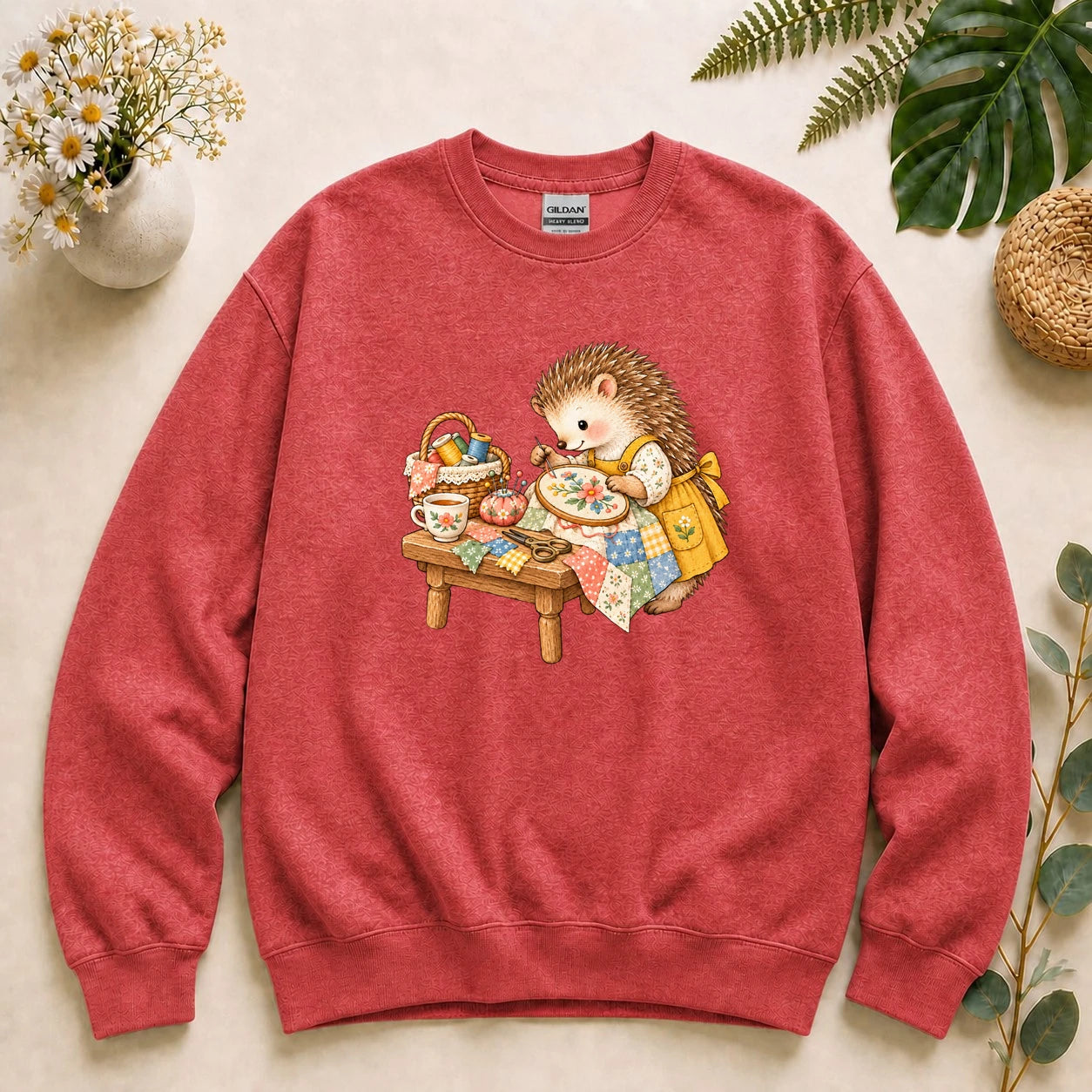 Cute Hedgehog Embroidery – Sewing Lover Gift, Cozy Patchwork Crafter Sweatshirt