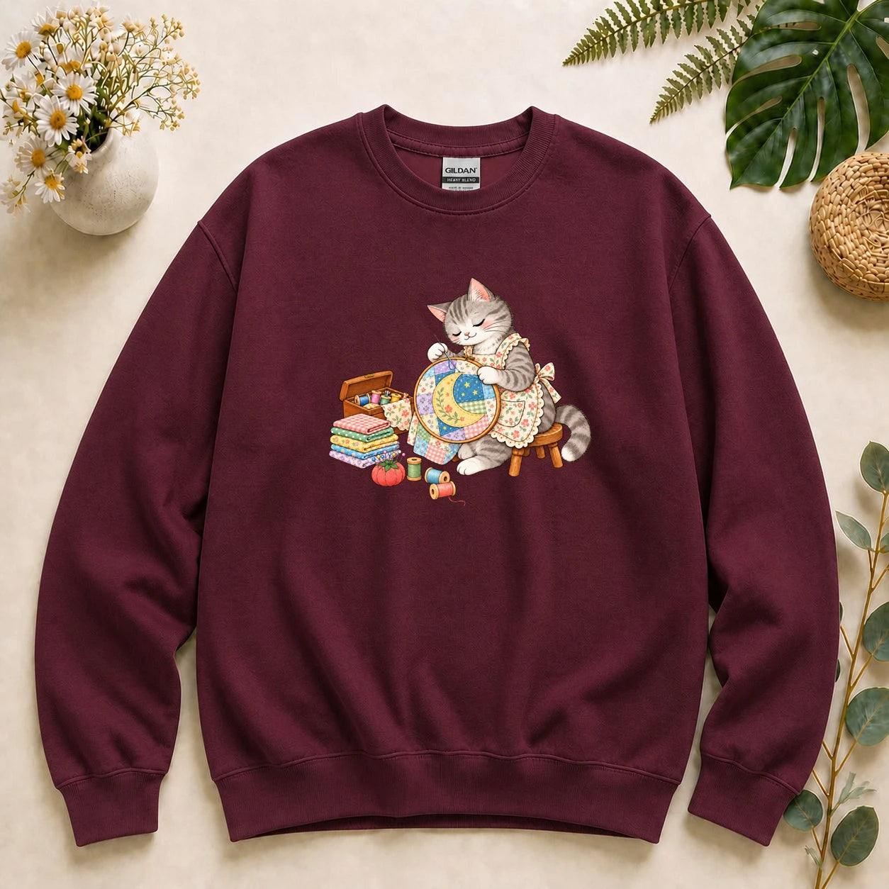 Cute Cat Embroidery – Sewing Lover Gift, Patchwork & Craft Lover Sweatshirt