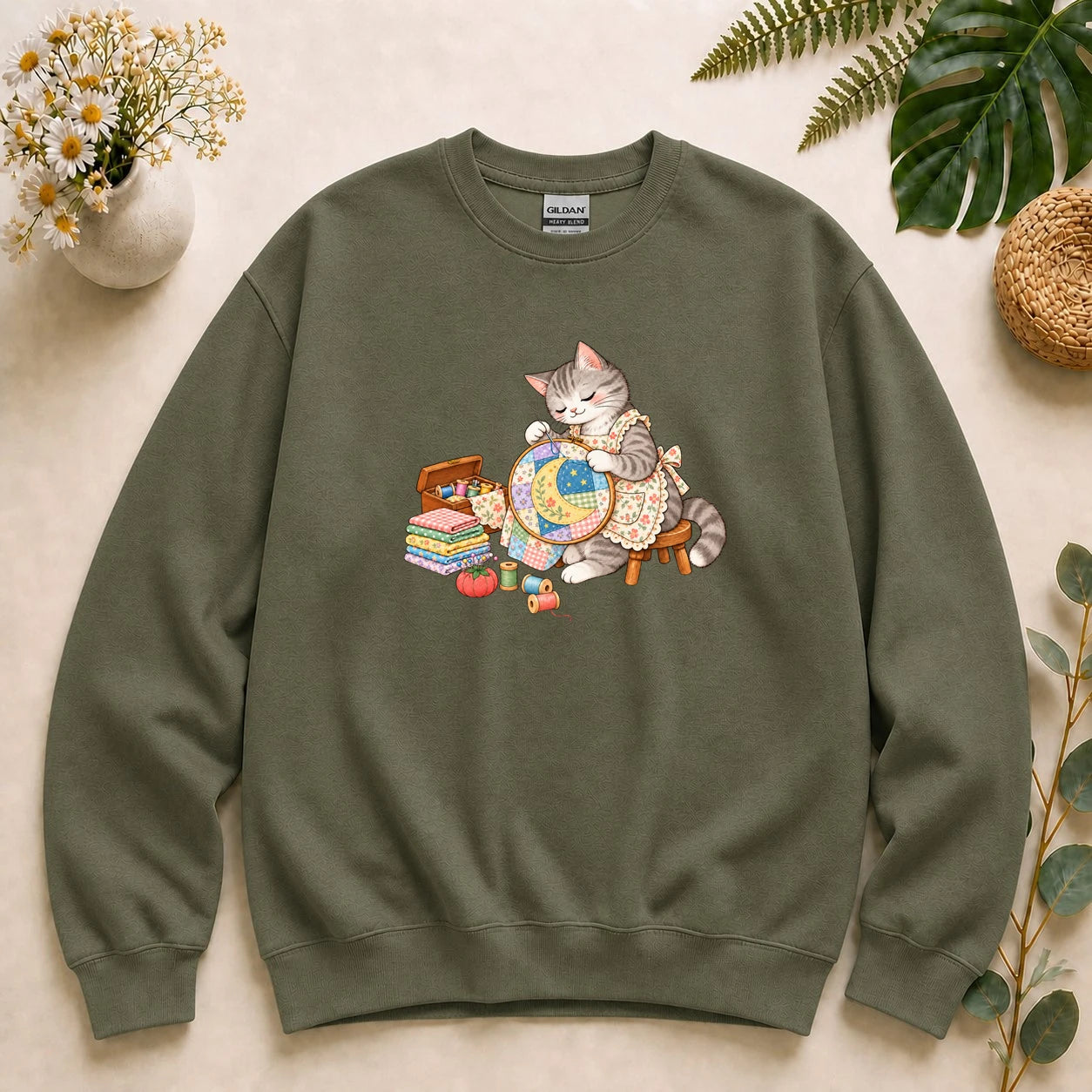 Cute Cat Embroidery – Sewing Lover Gift, Patchwork & Craft Lover Sweatshirt