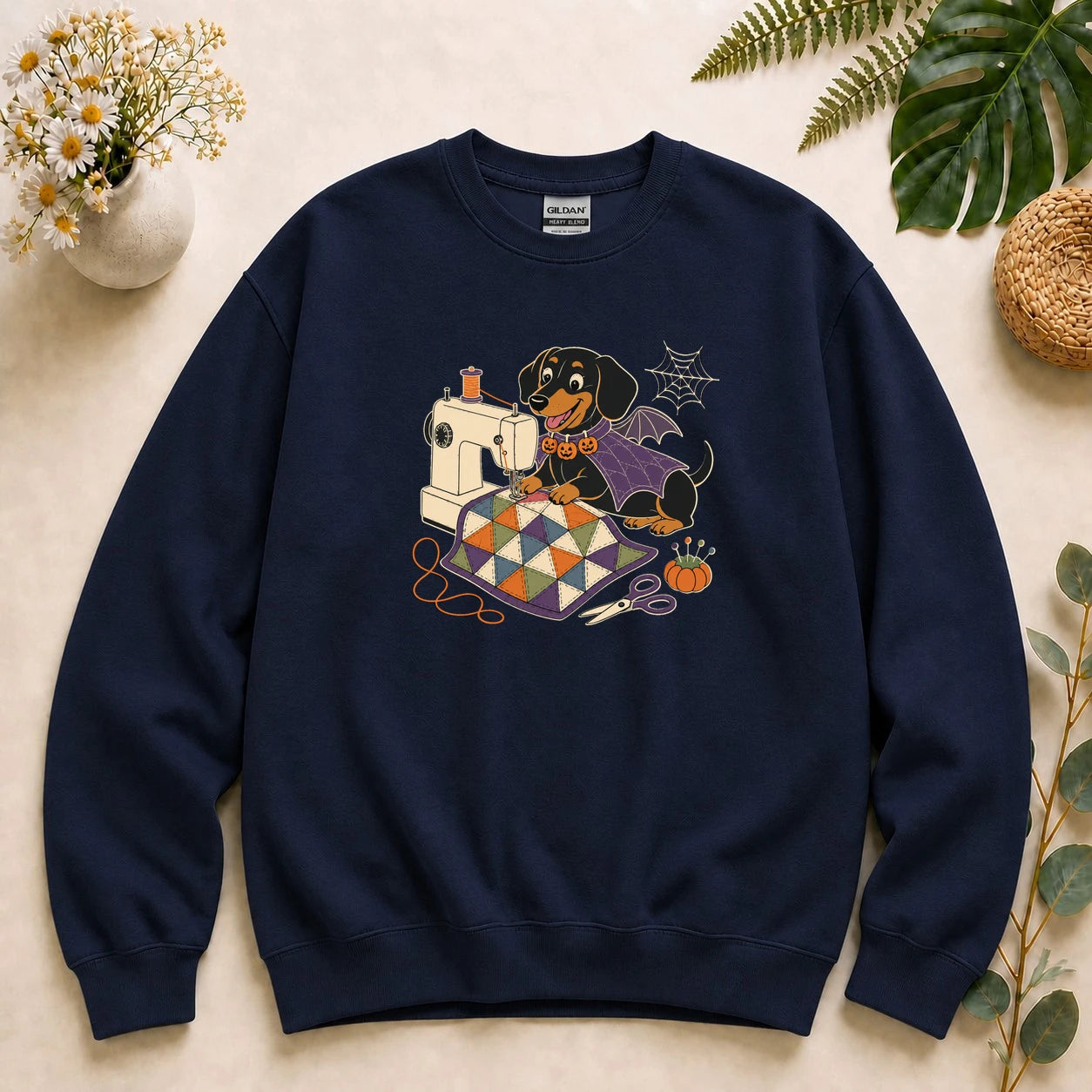 Halloween Sewing Dachshund – Cute Quilter Gift, Spooky Dog Lover Sweatshirt