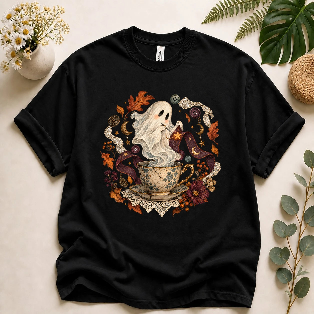 Ghost Sewing Tea – Halloween Crafter Gift, Vintage Stitching Lover T-Shirt