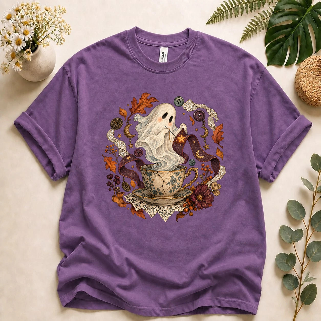 Ghost Sewing Tea – Halloween Crafter Gift, Vintage Stitching Lover T-Shirt