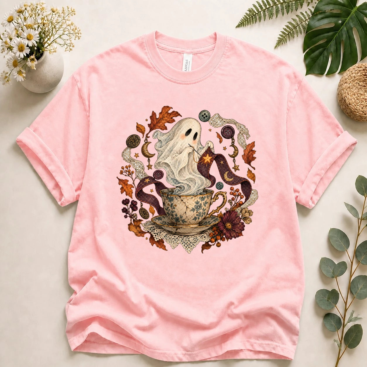 Ghost Sewing Tea – Halloween Crafter Gift, Vintage Stitching Lover T-Shirt
