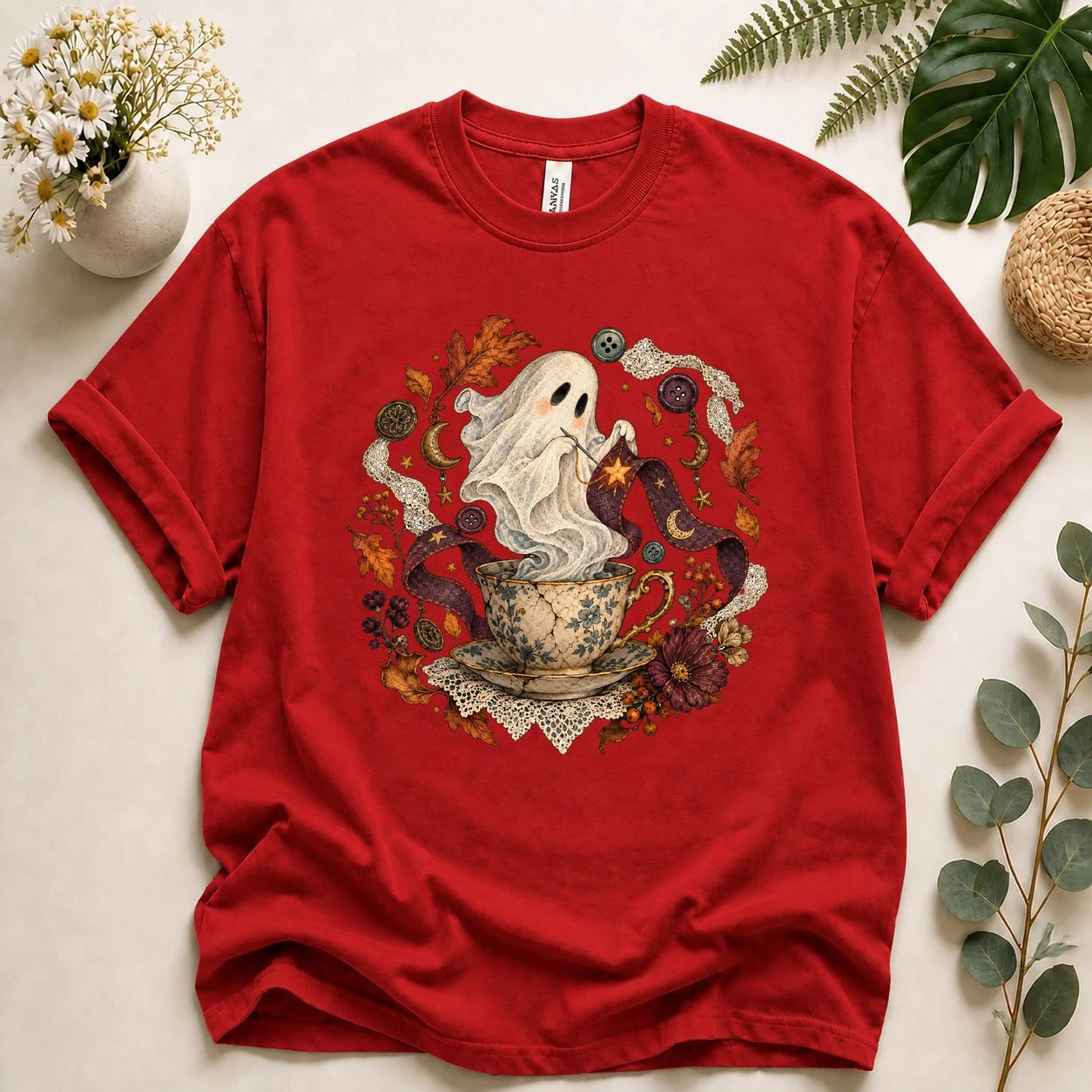 Ghost Sewing Tea – Halloween Crafter Gift, Vintage Stitching Lover T-Shirt