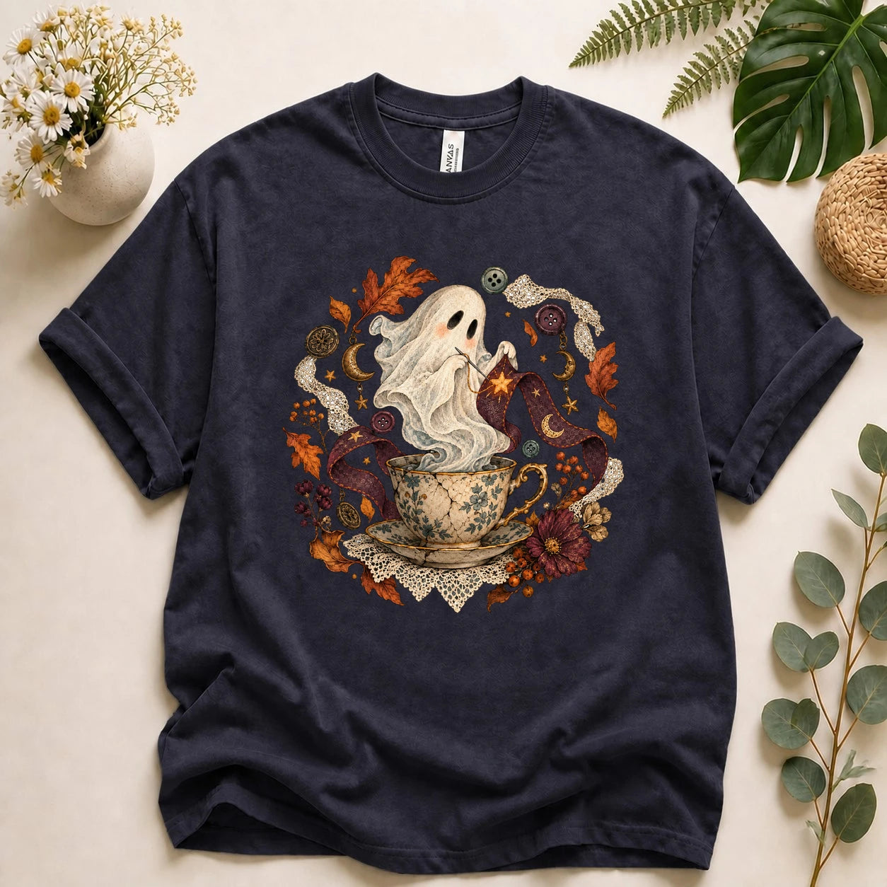 Ghost Sewing Tea – Halloween Crafter Gift, Vintage Stitching Lover T-Shirt