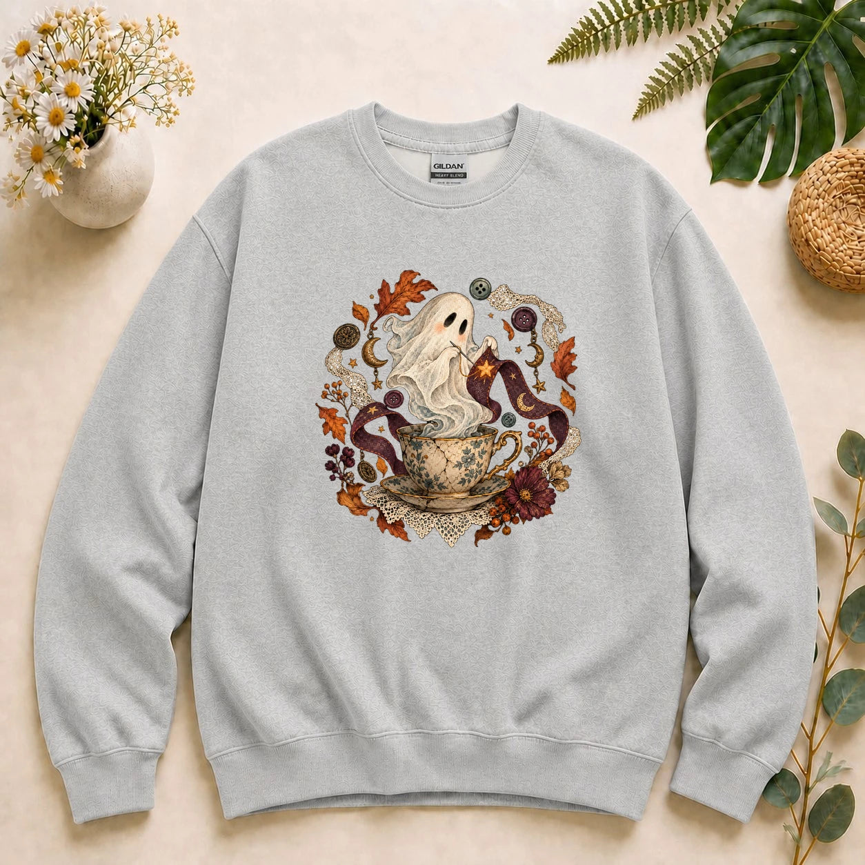 Ghost Sewing Tea – Halloween Crafter Gift, Vintage Stitching Lover Sweatshirt