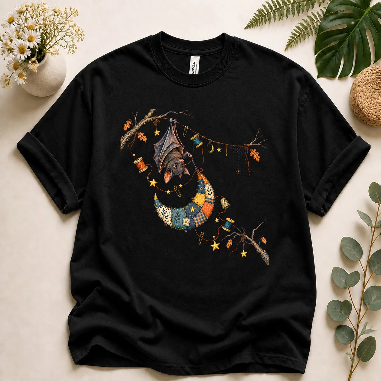 Bat Sewing Moon – Halloween Quilter Gift, Patchwork Crafter T-Shirt