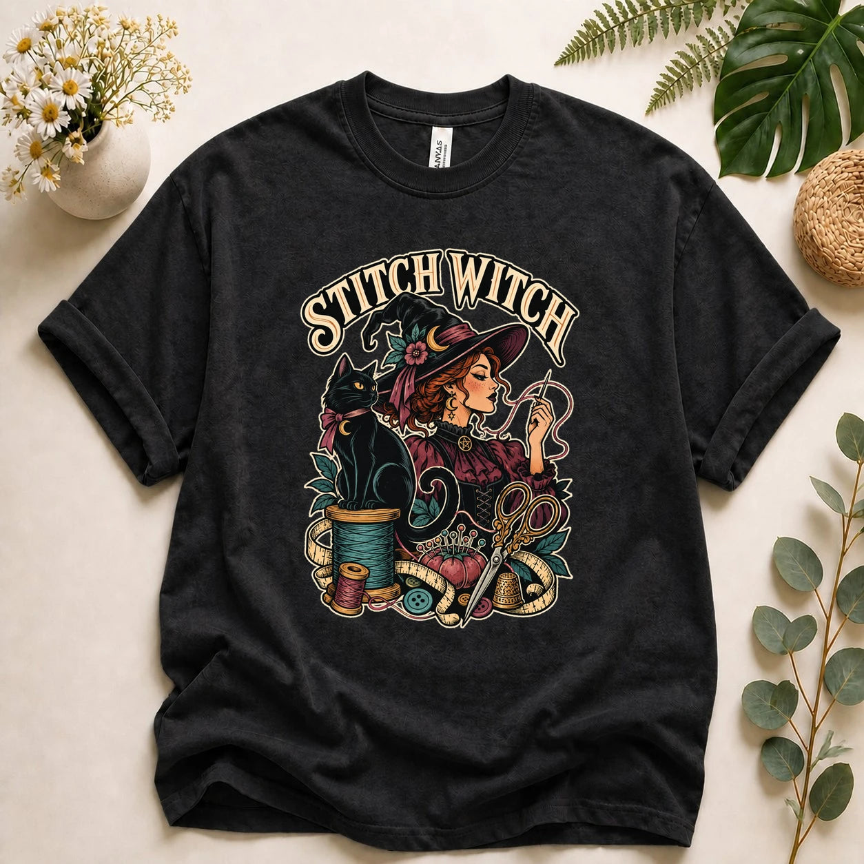 Stitch Witch – Halloween Sewing Lover Gift, Witchy Crafter & Black Cat T-Shirt