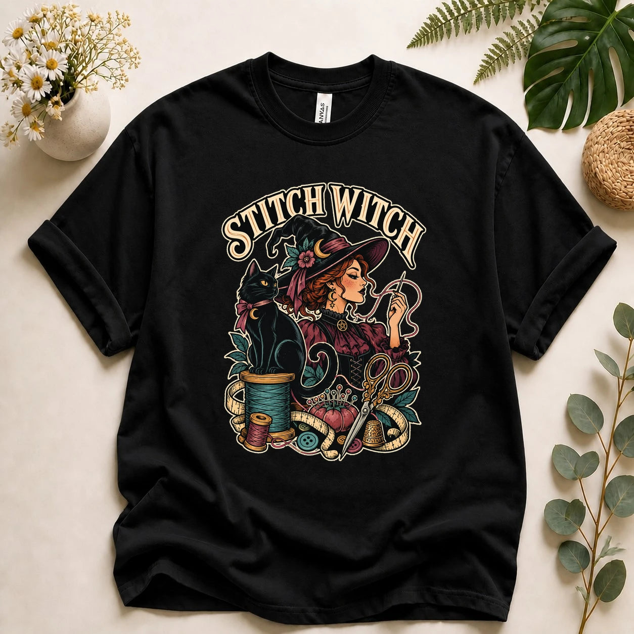 Stitch Witch – Halloween Sewing Lover Gift, Witchy Crafter & Black Cat T-Shirt