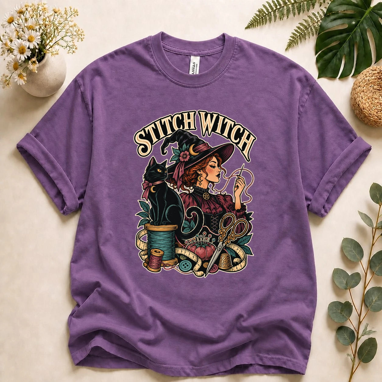 Stitch Witch – Halloween Sewing Lover Gift, Witchy Crafter & Black Cat T-Shirt