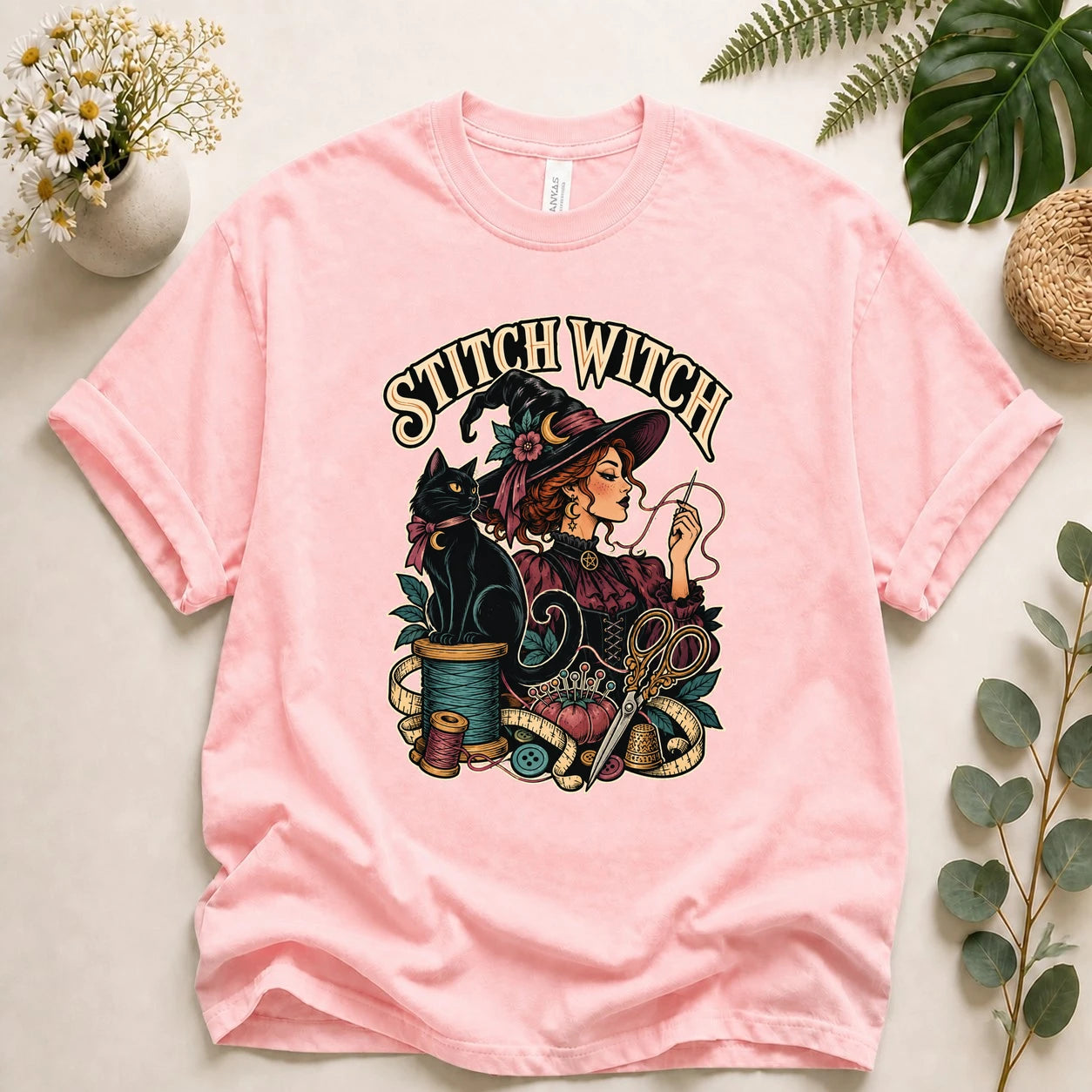 Stitch Witch – Halloween Sewing Lover Gift, Witchy Crafter & Black Cat T-Shirt