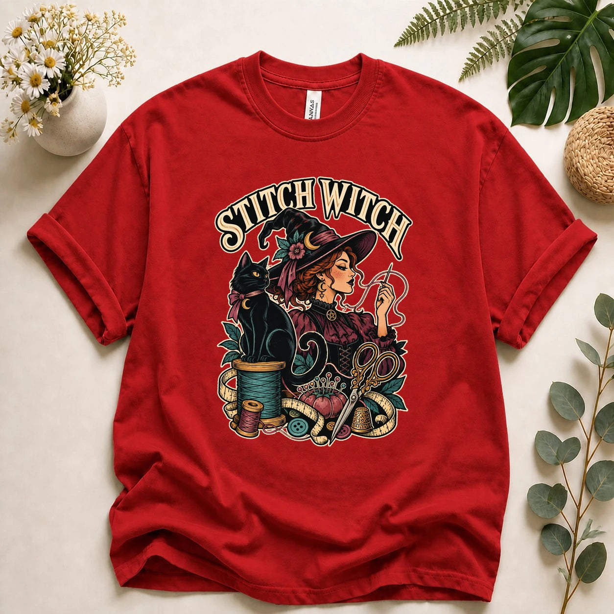 Stitch Witch – Halloween Sewing Lover Gift, Witchy Crafter & Black Cat T-Shirt