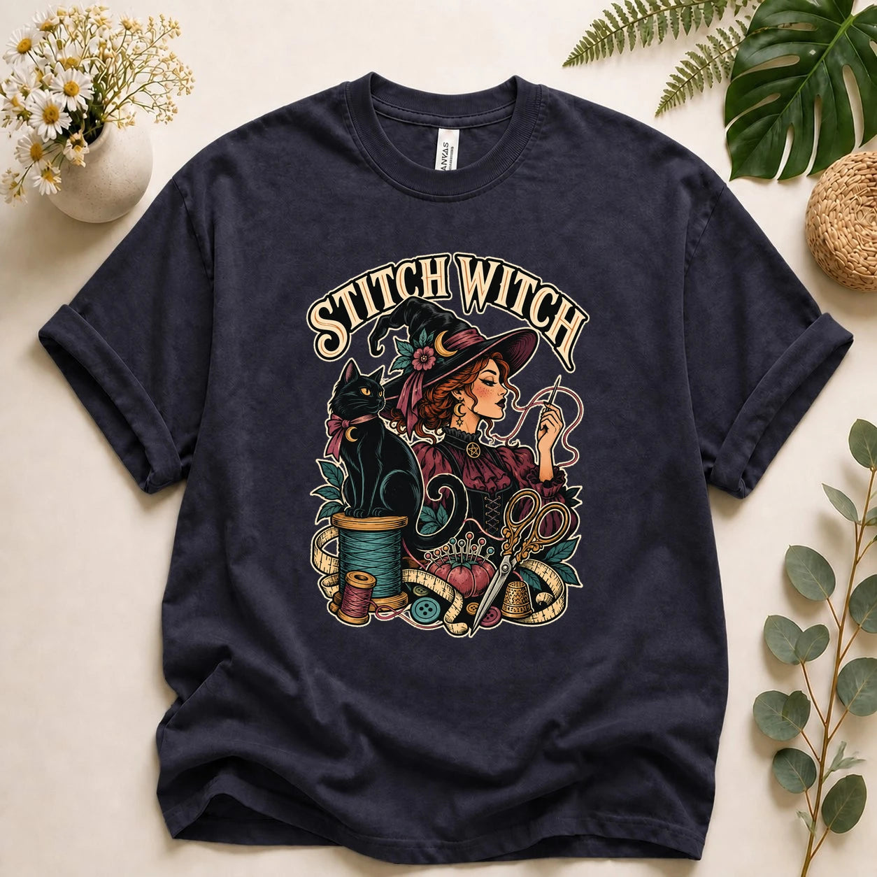 Stitch Witch – Halloween Sewing Lover Gift, Witchy Crafter & Black Cat T-Shirt