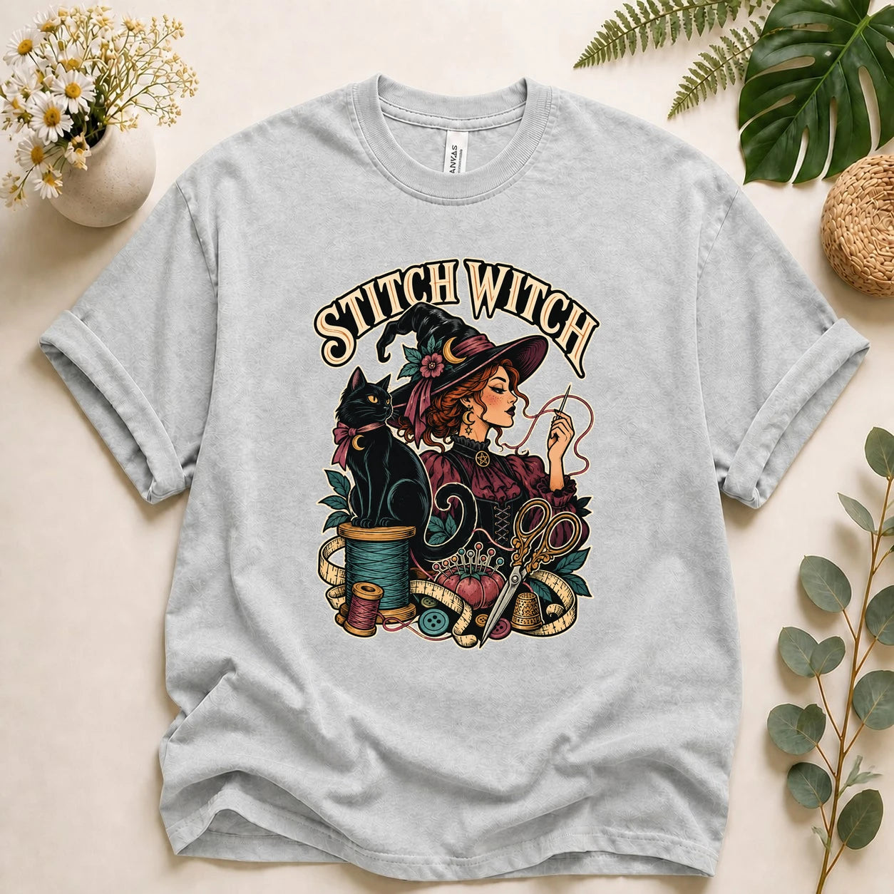 Stitch Witch – Halloween Sewing Lover Gift, Witchy Crafter & Black Cat T-Shirt