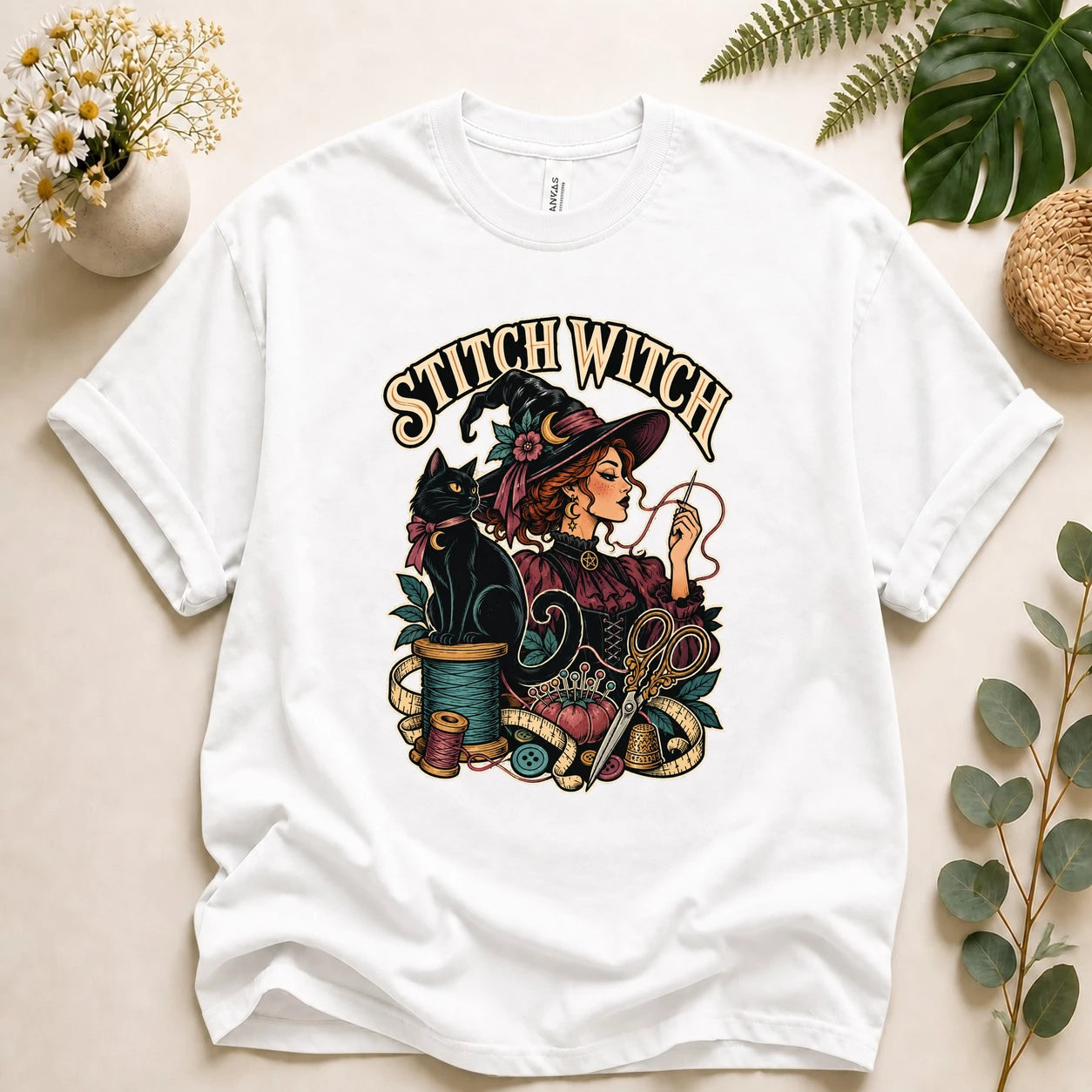 Stitch Witch – Halloween Sewing Lover Gift, Witchy Crafter & Black Cat T-Shirt