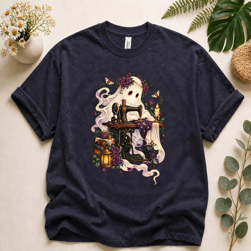 Ghost Sewing Machine – Gothic Sewist Gift, Spooky Halloween T-Shirt