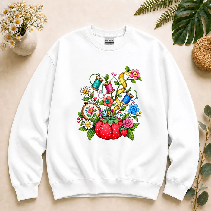 Sewing Notions Garden – Sewist Gift, Colorful Floral Craft Sweatshirt