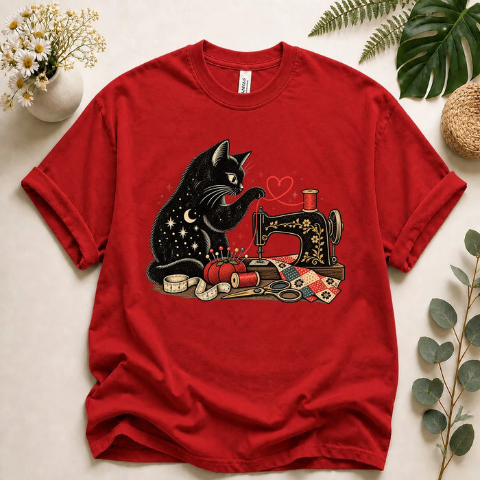 Black Cat Sewing – Cat Lover Sewist Gift, Vintage Sewing T-Shirt