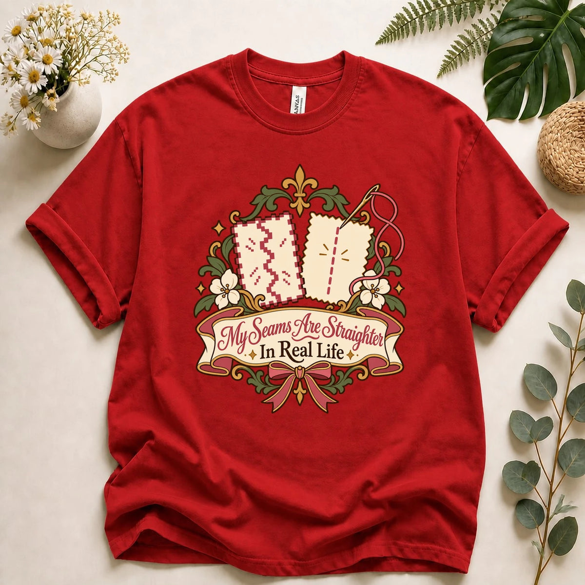 My Seams Are Straighter In Real Life Shirt, Funny Sewing Gamer Tee, Cozy Gamer Sewing Gift, Seamstress Shirt T-Shirt