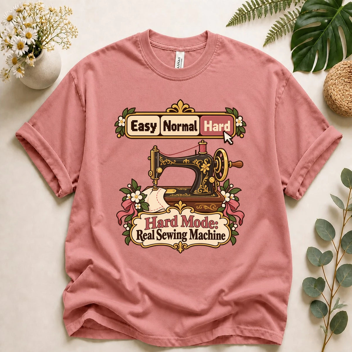Hard Mode Real Sewing Machine Shirt, Cozy Gamer Sewing Tee, Funny Sewing Gift, Vintage Sewing Machine Shirt T-Shirt