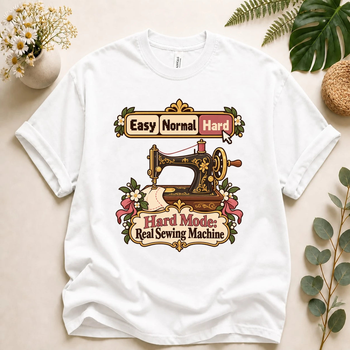Hard Mode Real Sewing Machine Shirt, Cozy Gamer Sewing Tee, Funny Sewing Gift, Vintage Sewing Machine Shirt T-Shirt