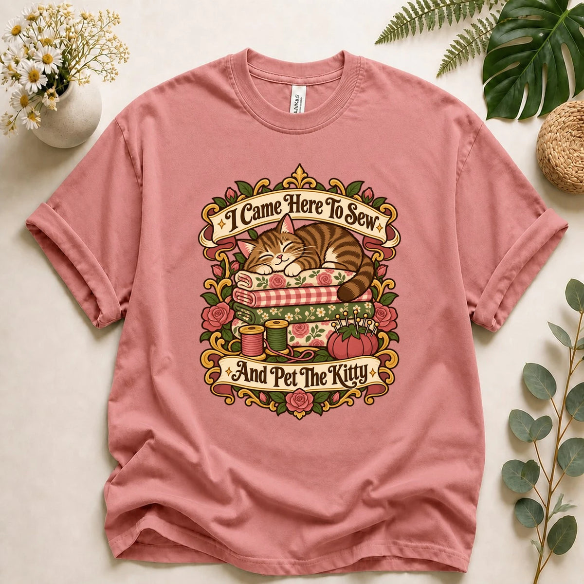 I Came Here To Sew And Pet The Kitty Shirt, Sewing Cat Lover Gift, Funny Quilter Tee, Cat Mom Seamstress Shirt T-Shirt