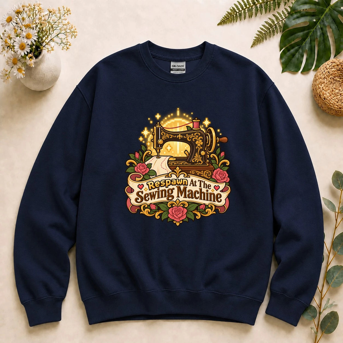 Respawn At The Sewing Machine Shirt, Gamer Sewing Tee, Cozy Gamer Gift, Vintage Sewing Machine Shirt Sweatshirt