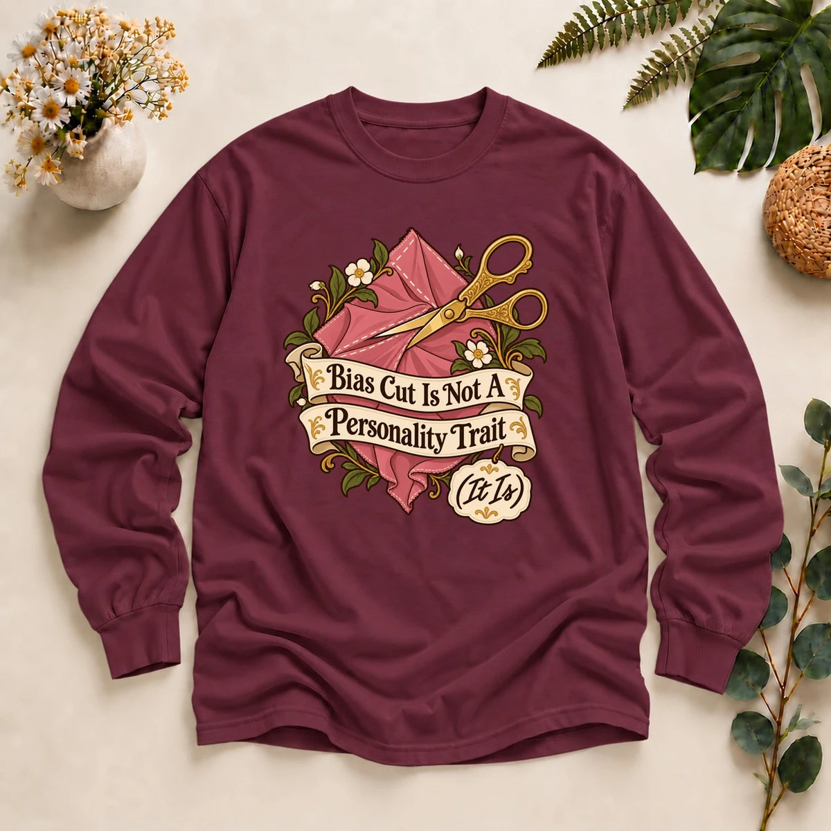 Bias Cut Is Not A Personality Trait Shirt, Funny Sewing Tee, Garment Sewist Gift, Dressmaker Humor Shirt Long Sleeve T-Shirt