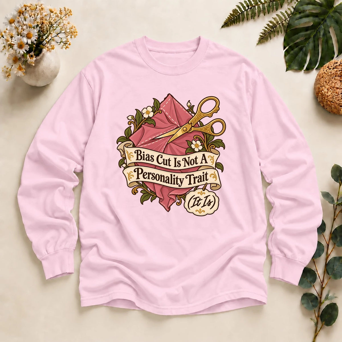 Bias Cut Is Not A Personality Trait Shirt, Funny Sewing Tee, Garment Sewist Gift, Dressmaker Humor Shirt Long Sleeve T-Shirt