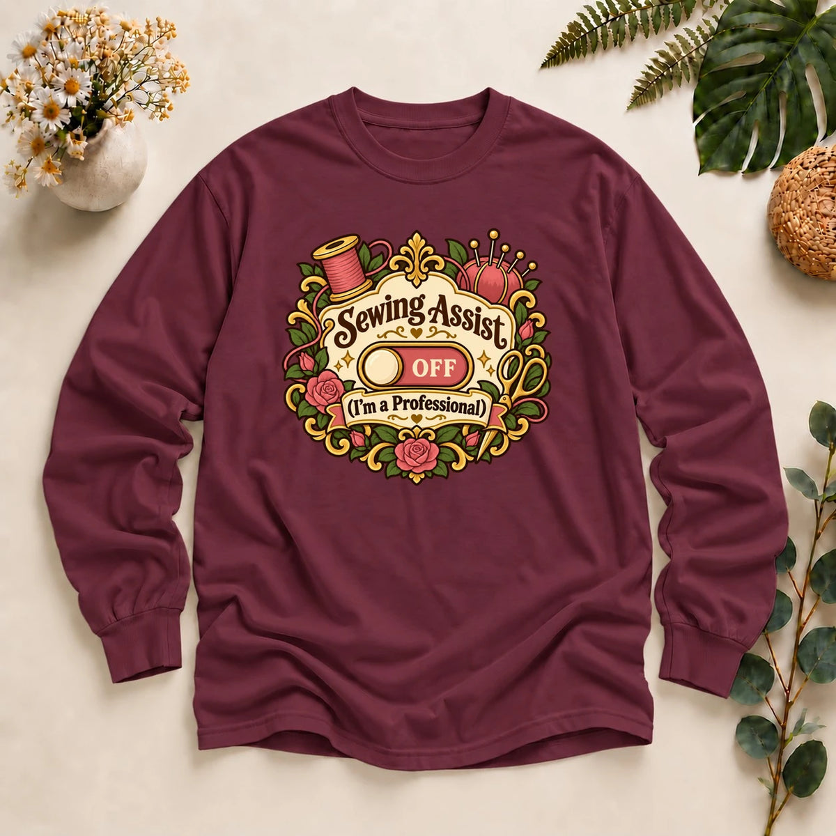 Sewing Assist Off Shirt, Cozy Gamer Sewing Tee, Funny Seamstress Gift, Professional Sewist Shirt, Gamer Girl Gift Long Sleeve T-Shirt