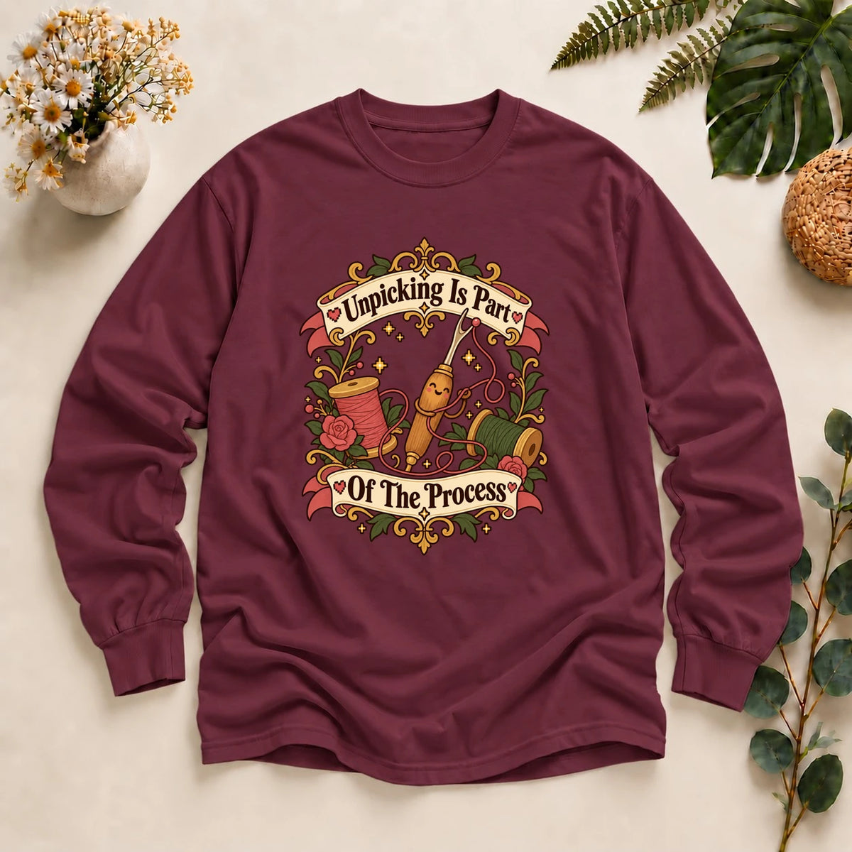 Unpicking Is Part Of The Process Shirt, Seam Ripper Tee, Funny Sewing Gift, Beginner Sewist Shirt, Quilter Gift Long Sleeve T-Shirt